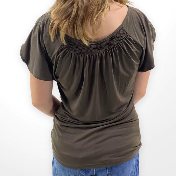 00s THE LIMITED Vintage Brown flutter Sleeve Keyhole Neckline Blouse - Picture 3 of 7